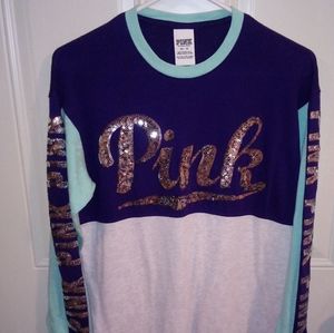 Pink Victoria's Secret Women's Long Sleeve Bling Logo Shirt NWOT